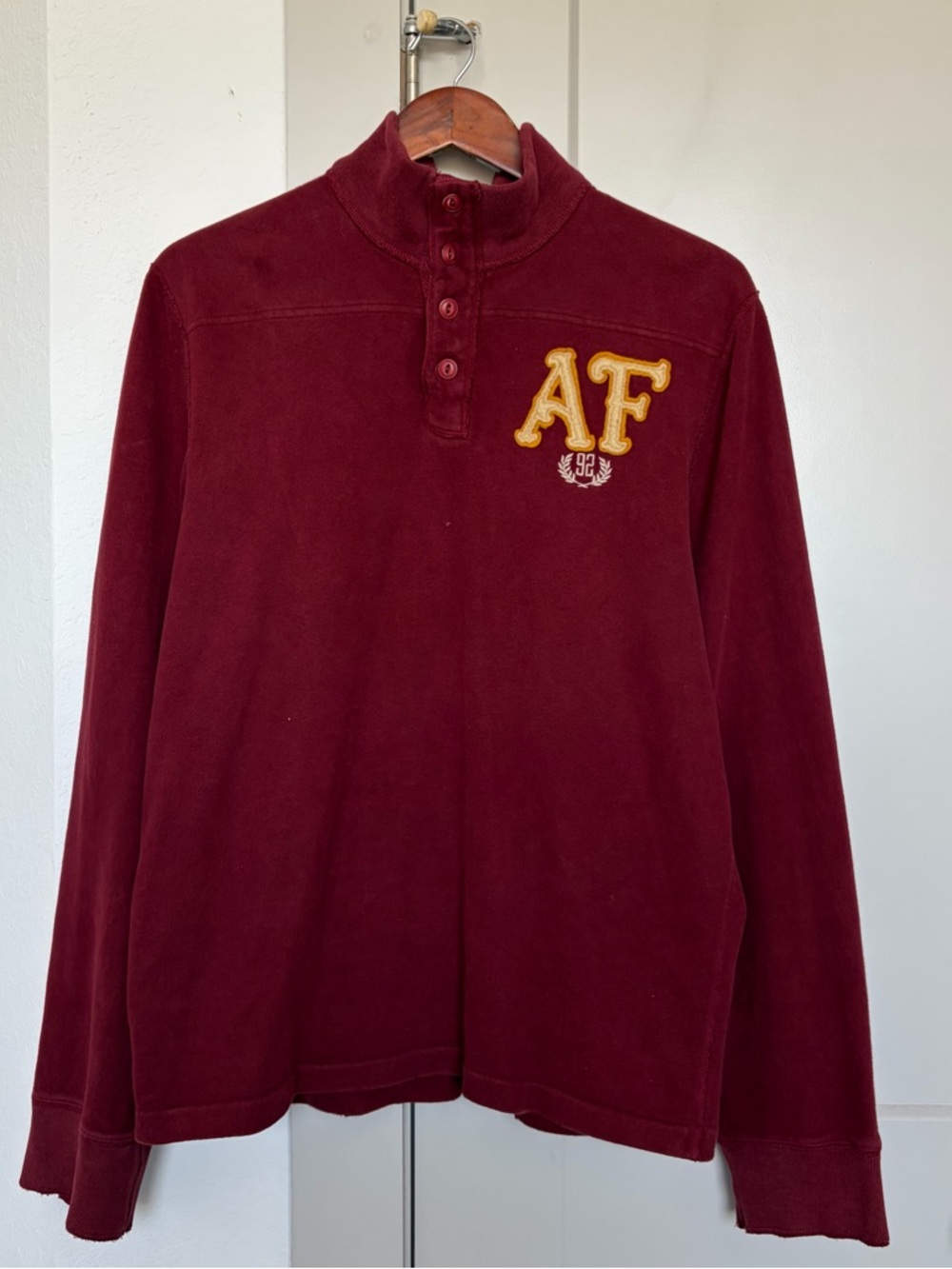 VTG Y2K ABERCROMBIE FITCH HENLEY LOGO LONG SLEEVE SWEATSHIRT RED MEN’S XL